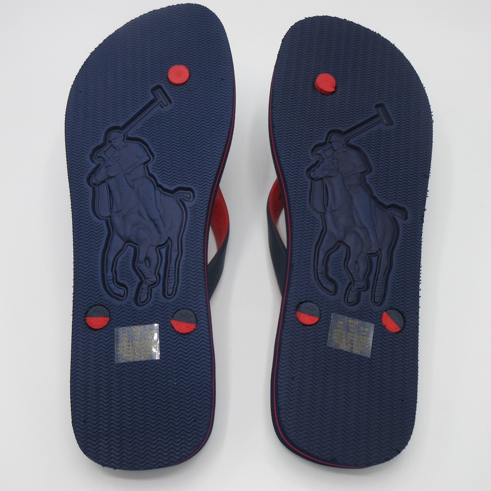 Polo Ralph Lauren Men  Size 11 D Bolt Logo Flip Flop Sandals Navy Blue Red New - Picture 2 of 9